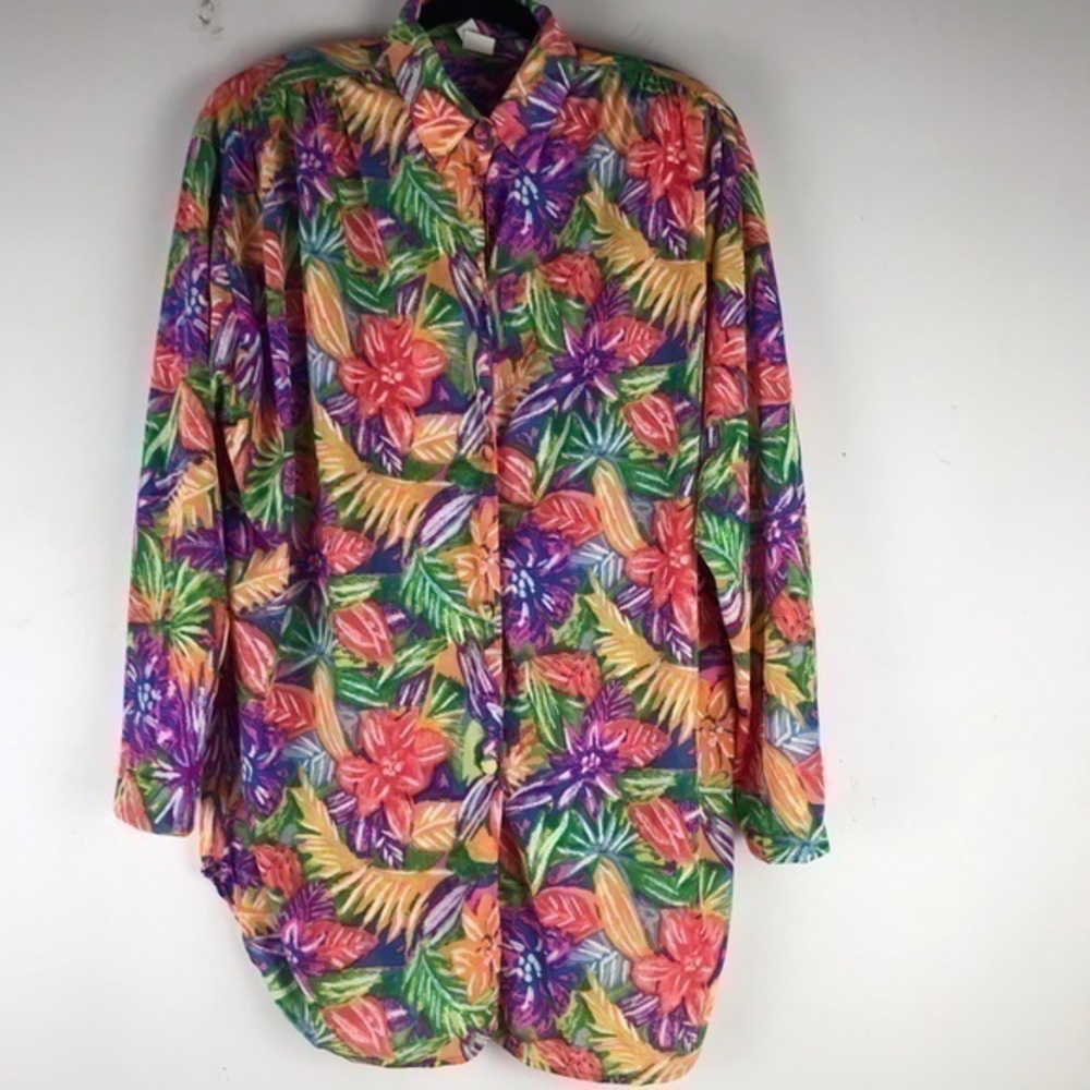 Vintage Stewart Floral Button Closure Top/Tunic Size M